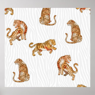 Wild Tigers: Watercolor Animal Pattern. Poster