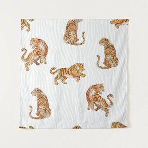 Wild Tigers: Watercolor Animal Pattern. Tapestry