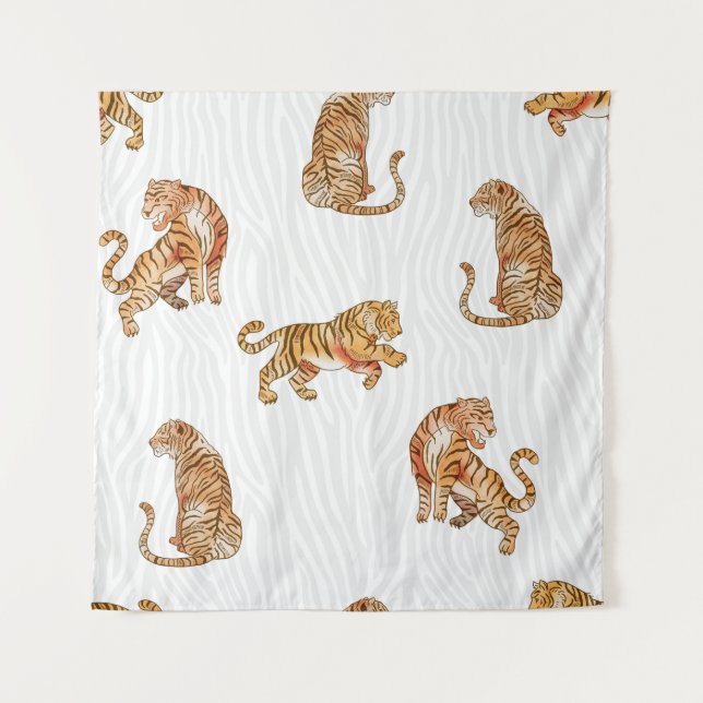 Wild Tigers: Watercolor Animal Pattern. Tapestry (Front)