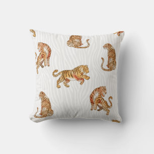 Wild Tigers: Watercolor Animal Pattern. Throw Pillow