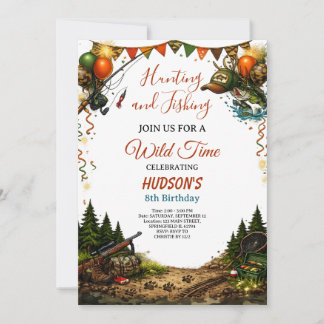 Wild Time Hunting and Fishing Boys 8th Birthday Invitation