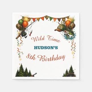 Wild Time Hunting and Fishing Boys 8th Birthday Napkin