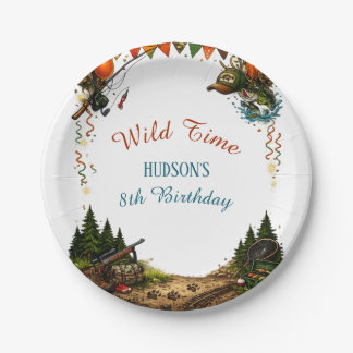 Wild Time Hunting and Fishing Boys 8th Birthday Paper Plate