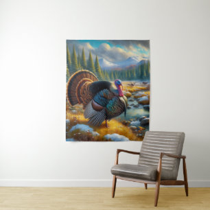 Wild Tom Turkey First Snow  Tapestry