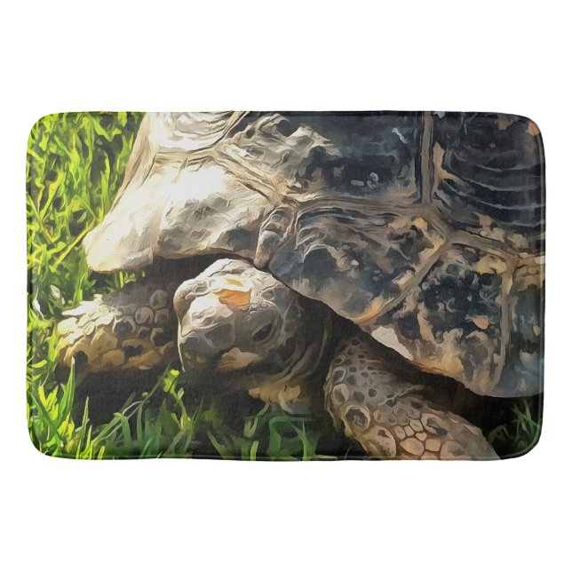 Wild Tortoise In Grass Meadow Wildlife Art Bath Mat (Front)
