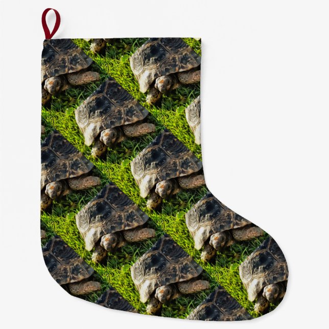 Wild Tortoise In Grass Meadow Wildlife Art Large Christmas Stocking (Front)