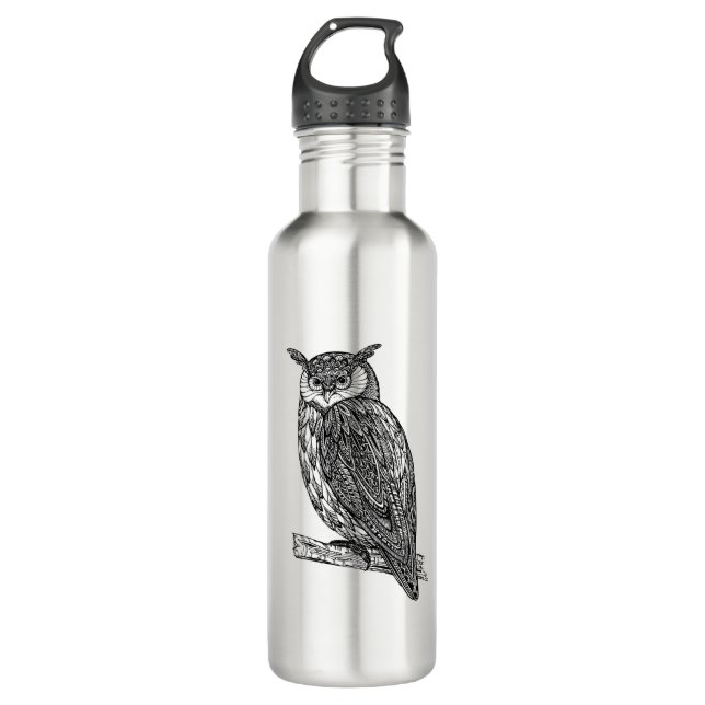 Wild Totem Animal Owl Doodle 710 Ml Water Bottle (Front)