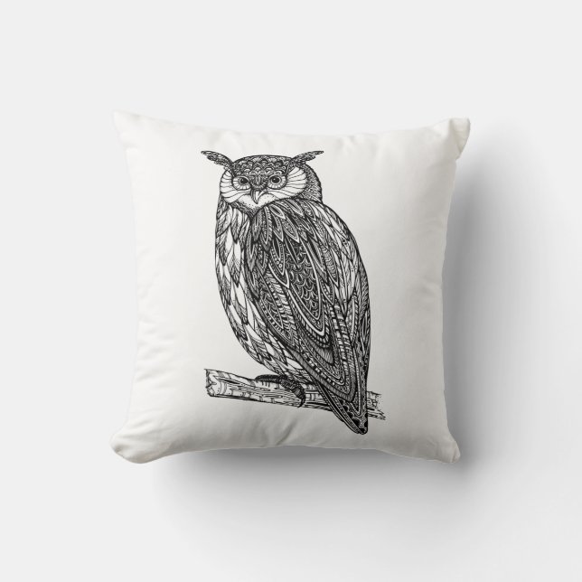 Wild Totem Animal Owl Doodle Throw Pillow (Front)