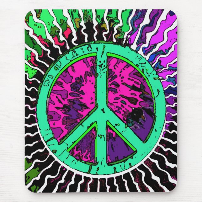 Wild Trippy Hippie Peace Sign Mouse Pad (Front)