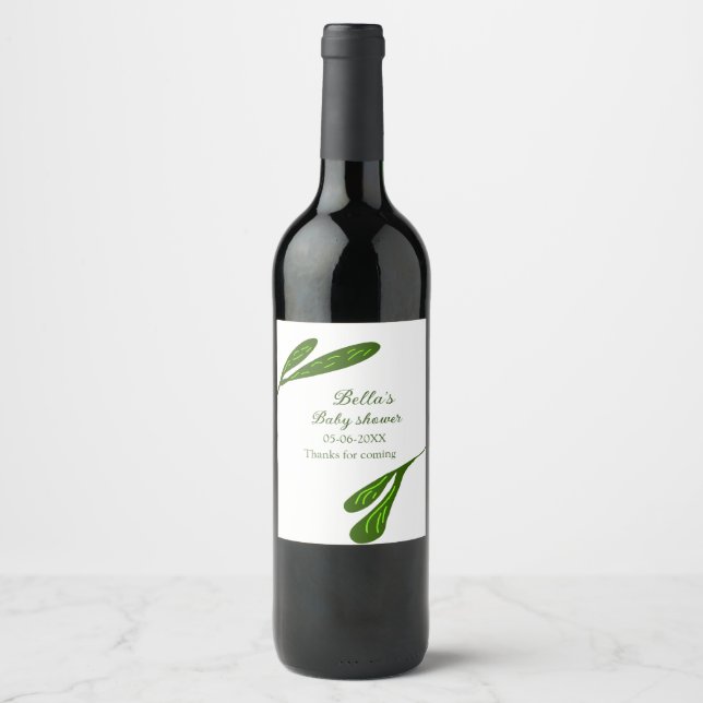 Wild tropical beach leaves baby shower add name wine label (Front)