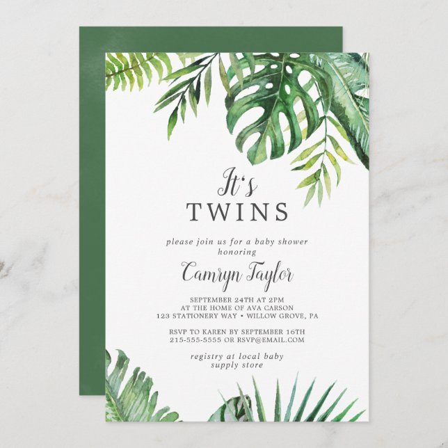 Wild Tropical C'est Twins Baby shower Invitation (Devant / Derrière)