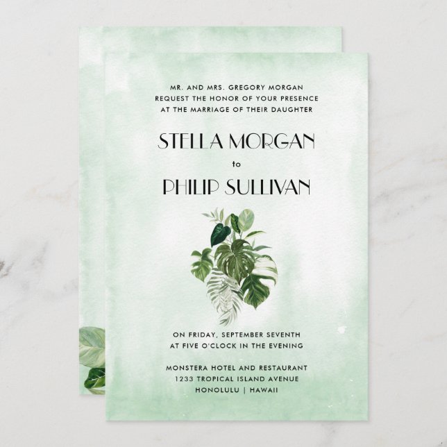 Wild  tropical foliage formal wedding invitation (Front/Back)