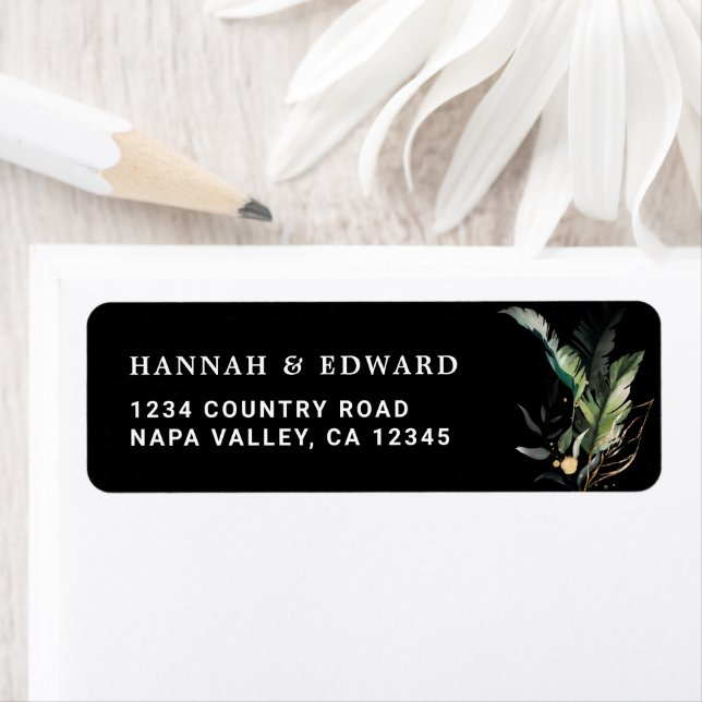 Wild Tropical Foliage Mariage Black Adresse de ret (En situation)