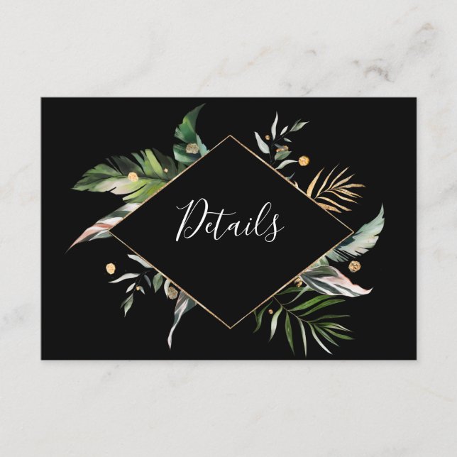 Wild Tropical Foliage Wedding Black Details Enclosure Card (Front)