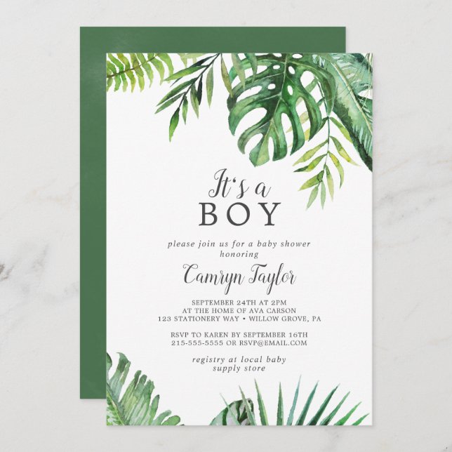 Wild Tropical It's A Boy Baby shower Invitation (Devant / Derrière)