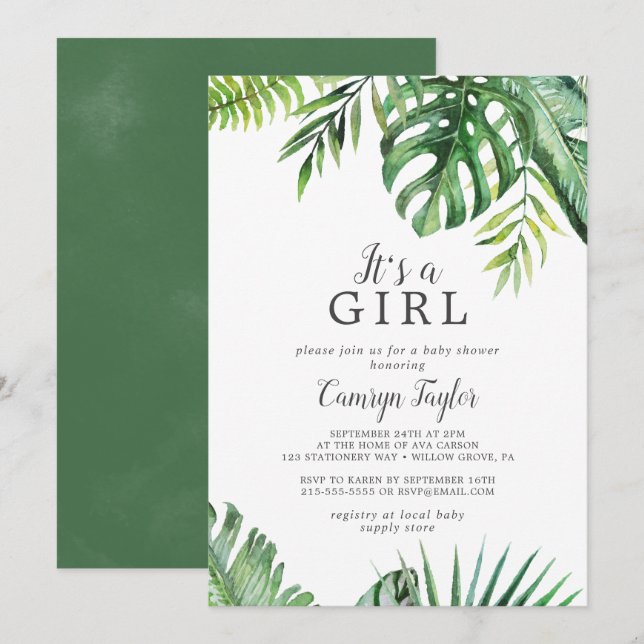 Wild Tropical It's A Girl Baby shower Invitation (Devant / Derrière)