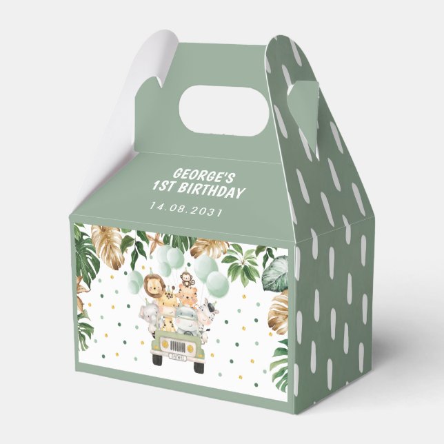 Wild Tropical Jungle Safari Animals Birthday Favor Box (Front Side)