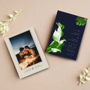 Wild Tropical Leaves & Modern Chic Wedding Photo Invitation