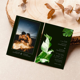 Wild Tropical Leaves & Modern Chic Wedding Photo Invitation