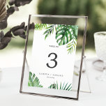 Wild Tropical Palm 5x7" Table Number<br><div class="desc">This wild tropical palm 5x7" table number is perfect for a beach or destination wedding. The design features an exotic array of green watercolor banana palm tree leaves, ferns, foliage, botanical plants and greenery for a tropical summer feel. The card prints on the front and back (double-sided). Add each table...</div>