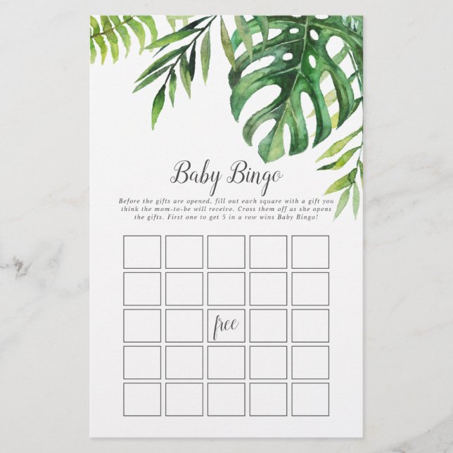 Wild Tropical Palm Baby Bingo Game Flyer (Front)