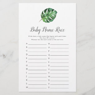 Wild Tropical Palm Baby Shower Baby Name Race Game