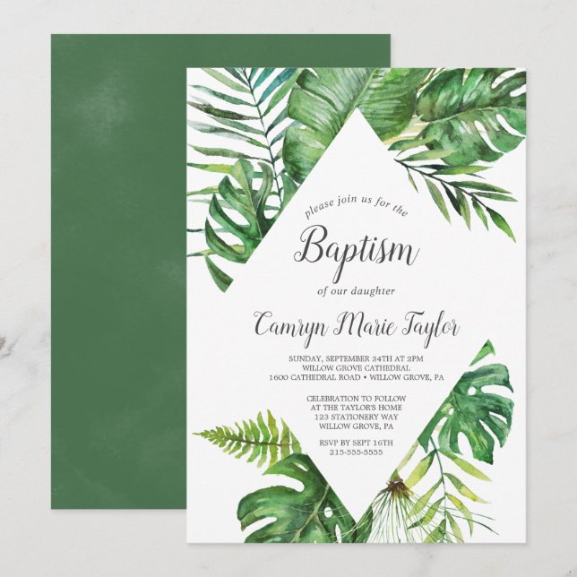 Wild Tropical Palm Baptism Invitation (Front/Back)