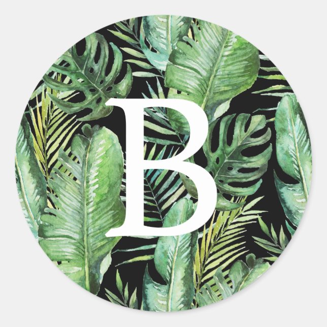 Wild Tropical Palm | Black Monogram Envelope Seals (Front)