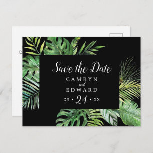 Wild Tropical Palm   Black Save the Date Postcard