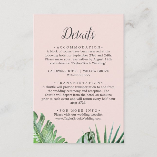 Wild Tropical Palm | Blush Details Enclosure Card (Front)