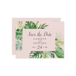 Wild Tropical Palm   Blush Save the Date Postcard