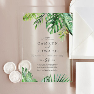 Wild Tropical Palm Boho Beach Destination Wedding Acrylic Invitations