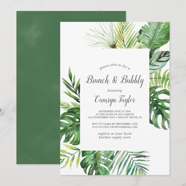 Wild Tropical Palm Brunch and Bubbly Invitation (Front/Back)