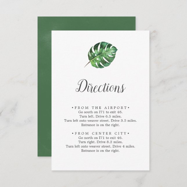 Wild Tropical Palm Directions Enclosure Card (Front/Back)