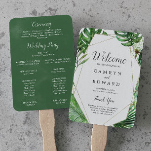 Wild Tropical Palm Geometric Wedding Program Fan