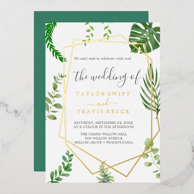 Wild Tropical Palm | Gold Foil Geometric Wedding  (Front/Back)