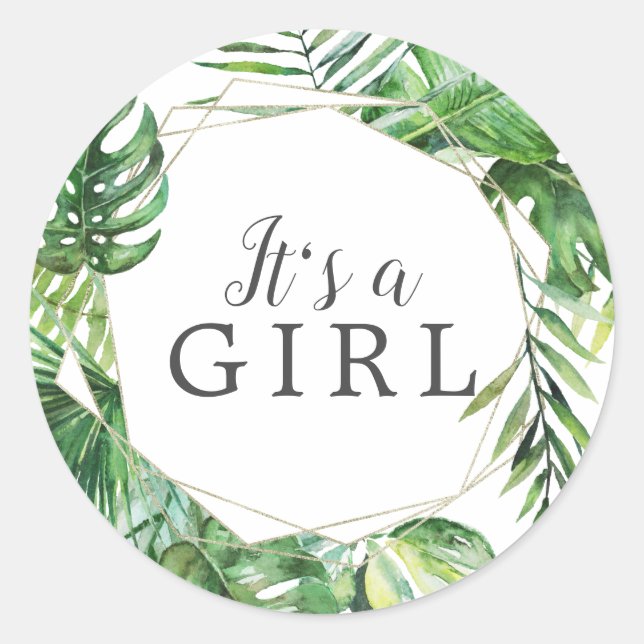 Wild Tropical Palm It's A Girl Baby Shower Sticker (Front)
