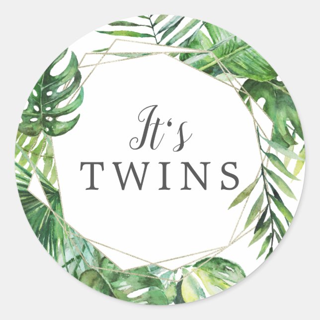 Wild Tropical Palm It's Twins Baby Shower Sticker (Front)