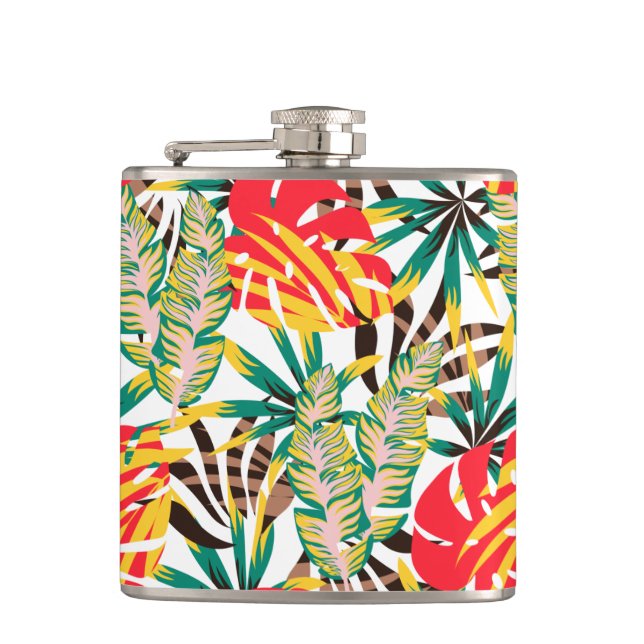 Wild Tropical Palm Leaves Hip Flask (Front)
