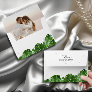 Wild Tropical Palm Leaves Modern Photo Wedding 5x7 Envelope