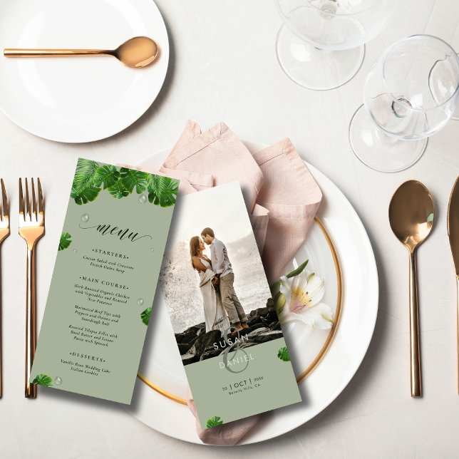 Wild Tropical Palm Leaves Modern Photo Wedding Menu (Creator Uploaded)