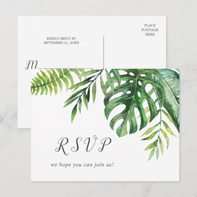Wild Tropical Palm Menu Choice RSVP Postcard (Front/Back)