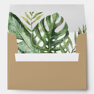 Wild Tropical Palm Monstera Gold Colour Wedding Envelope