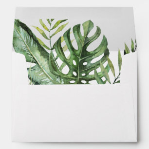 Wild Tropical Palm Monstera White Wedding Envelope