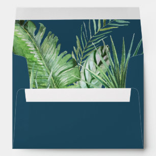 Wild Tropical Palm   Navy Blue Wedding Invitation Envelope