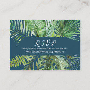 Wild Tropical Palm   Navy Wedding Website RSVP Enclosure Card