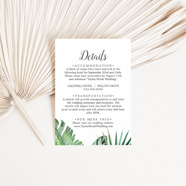 Wild Tropical Palm Printable or Printed Details Invitation (Creator Uploaded)
