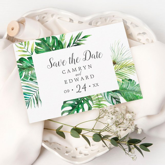 Wild Tropical Palm Save the Date Postcard (Creator Uploaded)