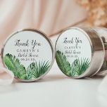 Wild Tropical Palm Thank You Favour Sticker<br><div class="desc">These wild tropical palm thank you bridal shower favour stickers are perfect for a beach theme wedding shower. The design features an exotic array of green watercolor banana palm tree leaves, ferns, foliage, botanical plants and greenery for a tropical summer feel. Personalize the sticker labels with the brides name, the...</div>