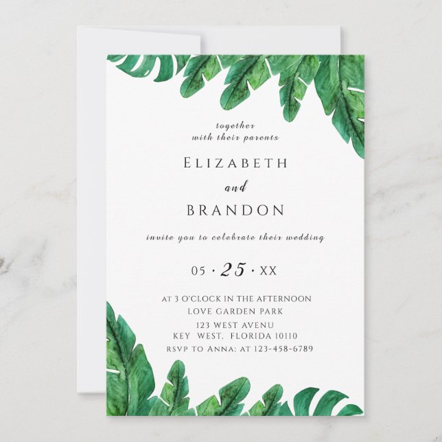 Wild Tropical Palm Wedding Invitation (Front)